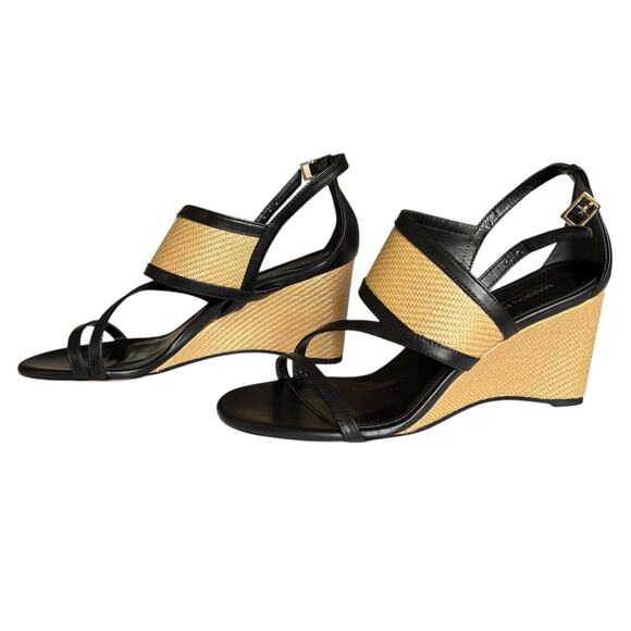 New With Box MARION PARKE Penny 70 Wedge Sandal 39.5 / US 9.5 Black Leather - Picture 4 of 13